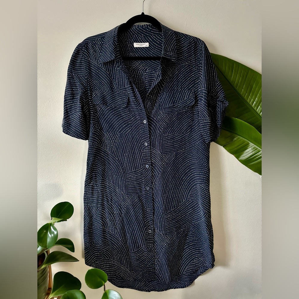 Equipment Signature Slim 100% Silk Navy Polka Dot Dress Sz. M